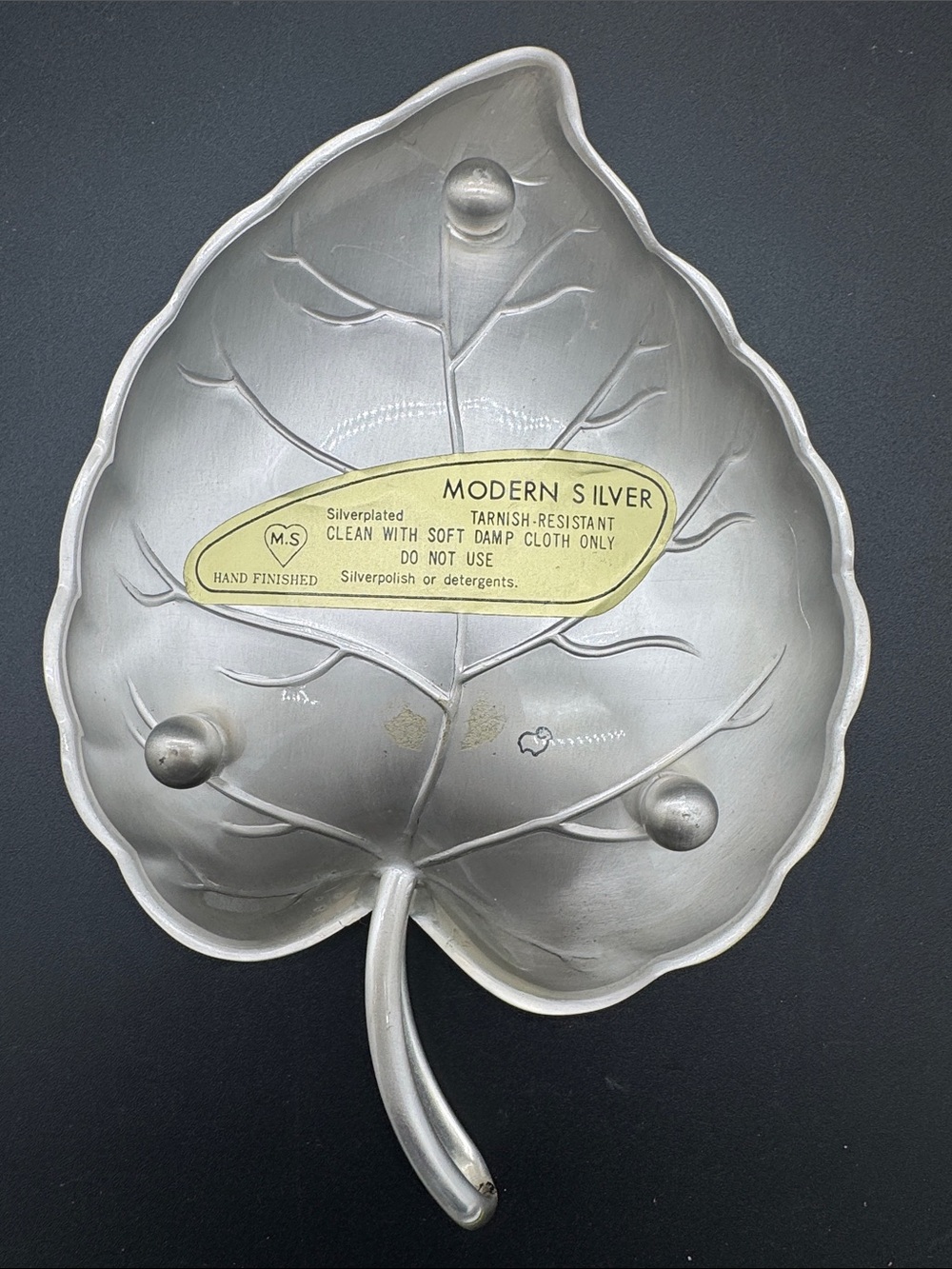 Modern Silver Silverplate Leaf Shaped Footed Trinket Dish Japan Vintage NIB - Picture 2 of 5